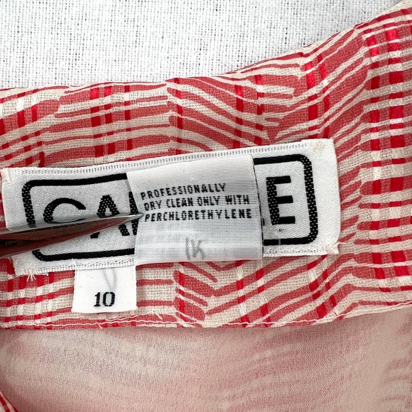 CARLISLE Vintage Shirt Womens 10 Red Cream Silk Short Sleeve Round Neck top - Picture 11 of 15